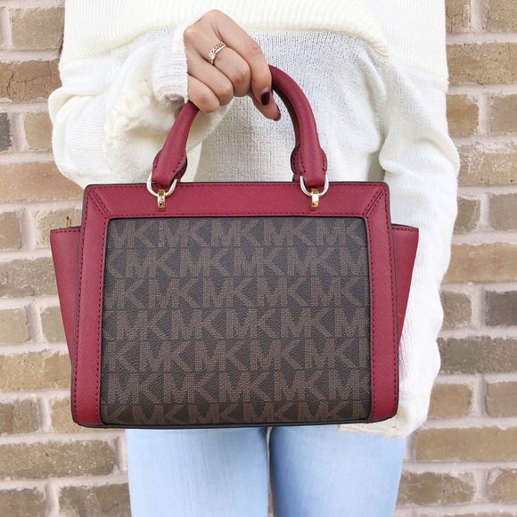 Michael Kors Tina Small Top Zip Satchel MK Cherry - Picture 4 of 6